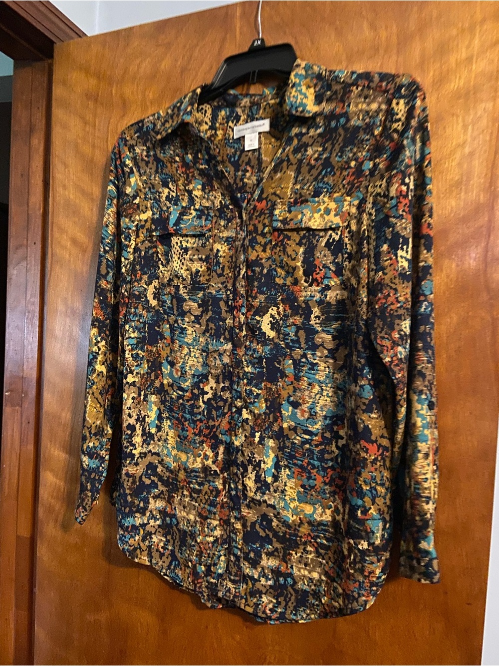 Christopher & Banks Navy Multicolor Abstract Button-Front Blouse
